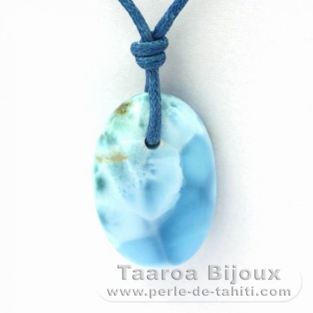 Colar em Algodo e 1 Larimar - 20.4 x 13.7 x 6.5 mm - 3 gr