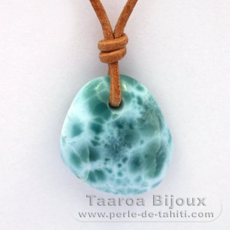 Colar em Couro e 1 Larimar - 23.1 x 20 x 8.2 mm - 5.7 gr