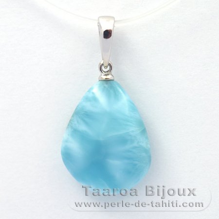 Pingente em Ouro branco 18K e 1 Larimar - 17 x 13.3 x 5.5 mm - 1.95 gr