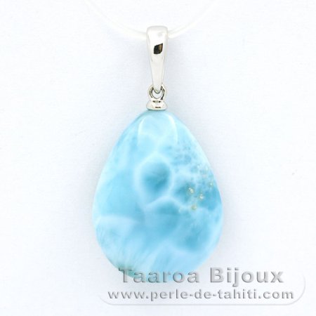 Pingente em Ouro branco 18K e 1 Larimar - 19.5 x 14.5 x 6.9 mm - 2.9 gr