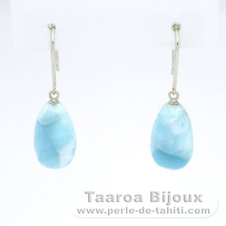 Brincos em Ouro Branco 14K e 2 Larimar - 14 x 8.3 x 7.2 mm - 2.73 gr