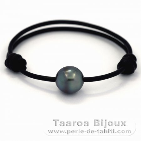 Pulseira em Couro e 1 Prola do Tahiti Semi-Barroca C 11.6 mm