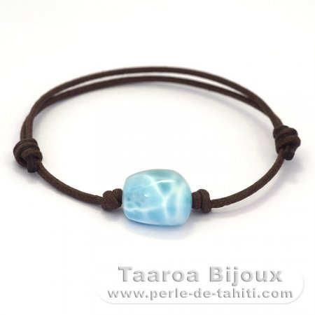 Bracelete em Algodo e 1 Larimar - 14 x 14 x 8.6 mm - 2.8 gr