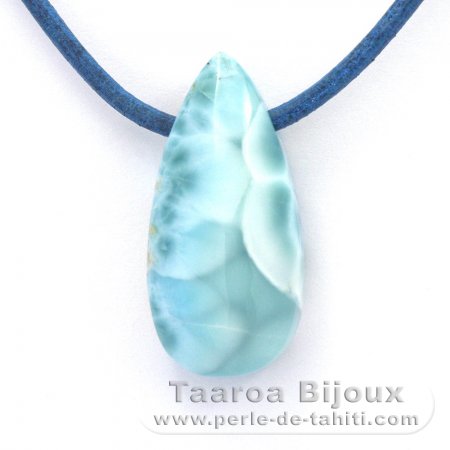 Colar em Couro e 1 Larimar - 30 x 14 x 10 mm - 7.7 gr