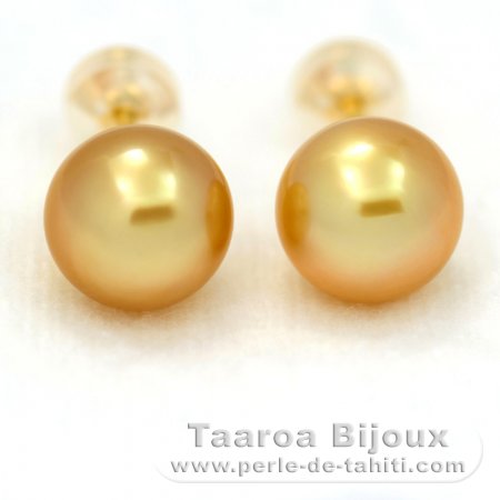 Brincos em Ouro 18K e 2 Prolas do Australia Semi-Barrocas B e C 8.8 mm