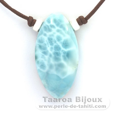 Colar em Algodo e 1 Larimar - 40 x 20 x 9.5 mm - 13.4 gr