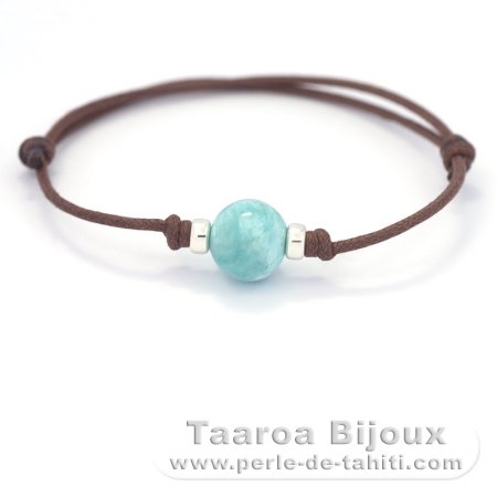 Bracelete em Algodo e 1 Larimar - 11.3 mm - 2.5 gr