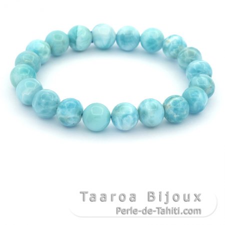 Pulseira de 20 perlas de Larimar 9 a 9.4 mm - 15 cm - 21.8 gr