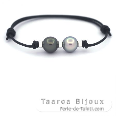 Pulseira em Couro e 2 Prolas do Tahiti Redondas C 10.3 mm