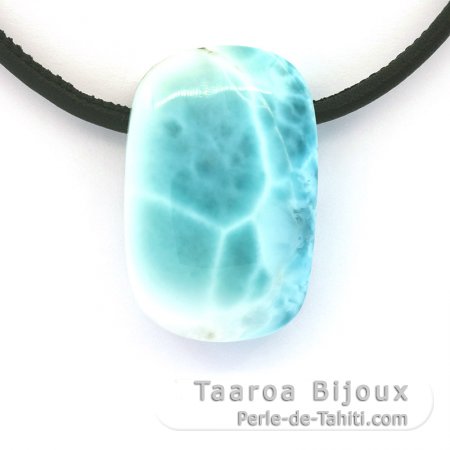 Colar em Couro e 1 Larimar - 33 x 21 x 10 mm - 14.8 gr