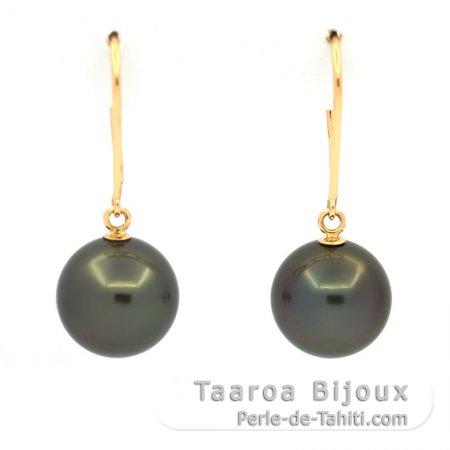 Brincos em Ouro 18K e 2 Prolas do Tahiti Redondas B/C 9.2 mm