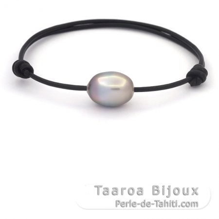 Pulseira em Couro e 1 Prola do Tahiti Semi-Barroca B 11.3 mm