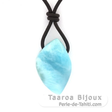 Colar em Couro e 1 Larimar - 27 x 17 x 10 mm - 7.4 gr