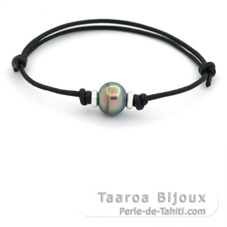 Pulseira em Algodo Encerado e 1 Prola do Tahiti Anelada B 10.6 mm