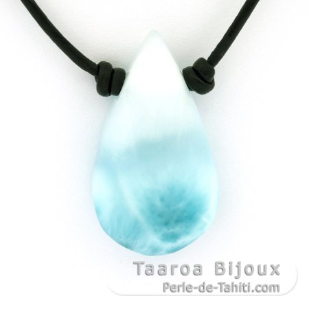 Colar em Couro e 1 Larimar - 34 x 19 x 8 mm - 7.9 gr