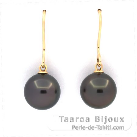 Brincos em Ouro 18K e 2 Prolas do Tahiti Redondas B/C 10.1 mm