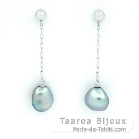 Brincos em Ouro branco 14K e 2 Keishis do Tahiti