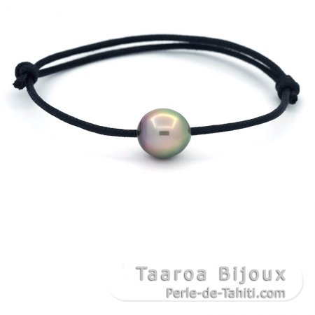 Pulseira em Algodo Encerado e 1 Prola do Tahiti Semi-Barroca C 10.7 mm