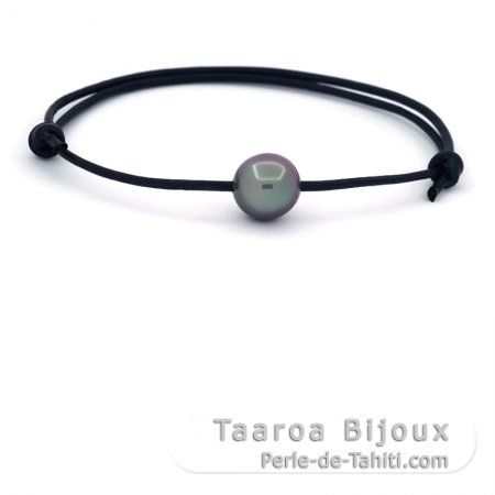 Pulseira em Couro e 1 Prola do Tahiti Semi-Barroca C 9.9 mm