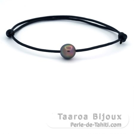 Pulseira em Couro e 1 Prola do Tahiti Semi-Barroca C 9.2 mm