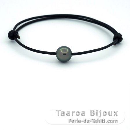 Pulseira em Couro e 1 Prola do Tahiti Redonda B/C 9.4 mm