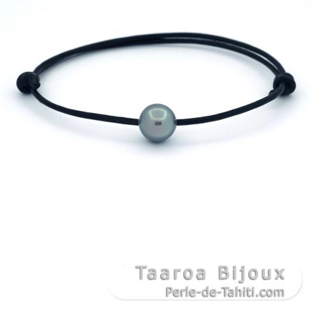 Pulseira em Couro e 1 Prola do Tahiti Redonda C 9.4 mm