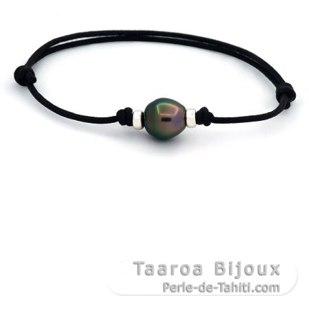 Pulseira em Algodo Encerado e 1 Prola do Tahiti Semi-Barroca B 10.7 mm