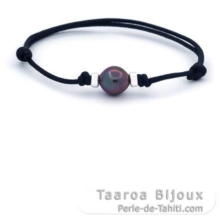 Pulseira em Algodo Encerado e 1 Prola do Tahiti Semi-Barroca B+ 9.7 mm