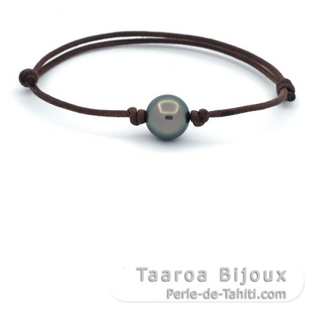 Bracelete em Algodo Encerado e 1 Prola do Tahiti Redonda C 11.3 mm