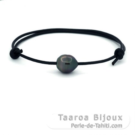 Pulseira em Couro e 1 Prola do Tahiti Anelada B 9.6 mm