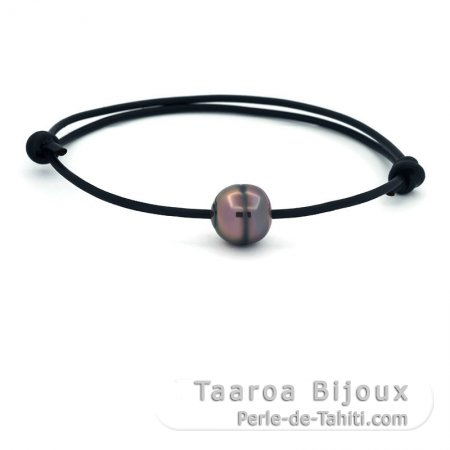 Pulseira em Couro e 1 Prola do Tahiti Anelada C 10.8 mm