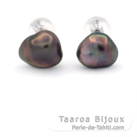 Brincos em Ouro branco 14K e 2 Keishis do Tahiti