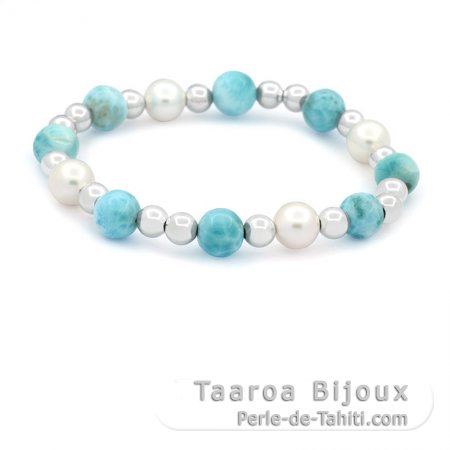 Pulseira de 8 prolas de Larimar - 8.5 a 9.3 mm - 17.5 cm