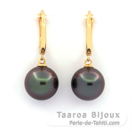 Brincos em Ouro 18K e 2 Prolas do Tahiti Redondas 1 A+ e 1 B+ 9.9 mm