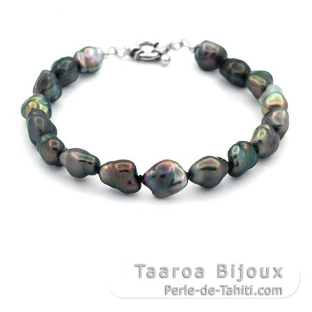 Bracelete de 17 Keishis do Tahiti e Prata .925