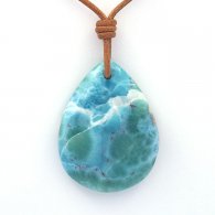 Colar em Couro e 1 Larimar - 49.4 x 37.4 x 7.5 mm - 24.1 gr