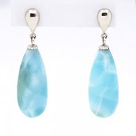 Brincos em Prata e 2 Larimar - 24 x 9.7 x 7 mm - 5.25 gr