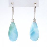 Brincos em Ouro Branco 14K e 2 Larimar - 17.5 x 7.5 mm - 3.05 gr