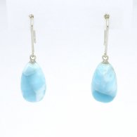 Brincos em Ouro Branco 14K e 2 Larimar - 14 x 8.3 x 7.2 mm - 2.73 gr