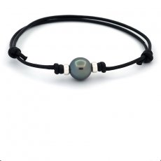 Pulseira em Couro e 1 Prola do Tahiti Semi-Barroca C 10.5 mm