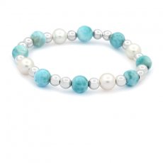 Pulseira de 8 prolas de Larimar - 8.5 a 9.3 mm - 17.5 cm